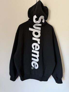 Supreme Black Hoodie with White Vertical Logo